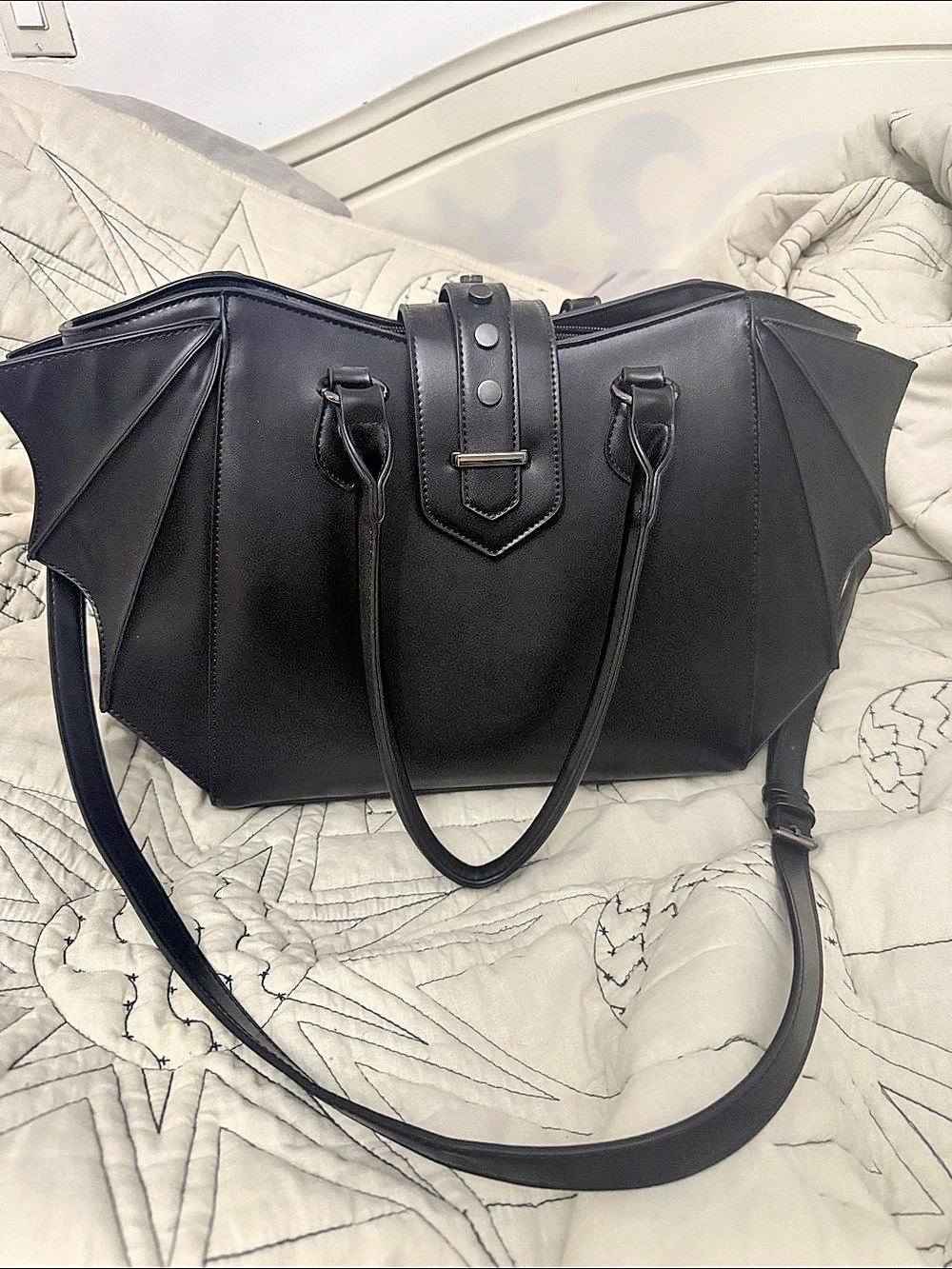 Lost Queen Annabelle Bat Wing Handbag Black Tote
